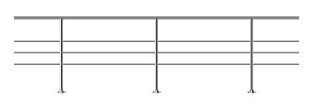 istock Steel fence with banisters. Architectural guardrail for balcony or office terrace vector illustration. Realistic horizontal seamless modern decoration front view isolated on white background 1497883719