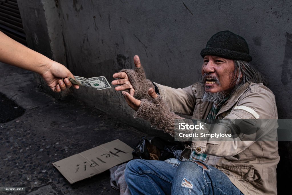 Selective Focus Of Asian Homeless Man Feel Happy And Crying Receives ...