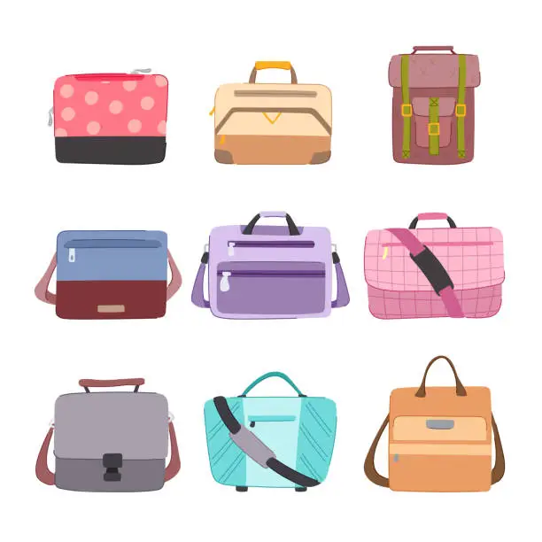 Vector illustration of laptop bag set cartoon vector illustration