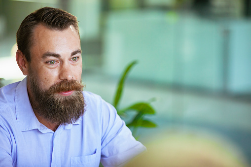 Closeup of a handsome man with a beard