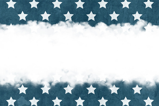 White pentagram stars over blue backdrop as in USA flag design as border of white background. Apt for use as posters, letter heads, backdrops, banners, greeting cards for US Independence Day, 4th of July or Memorial Day. There is No people and no text.