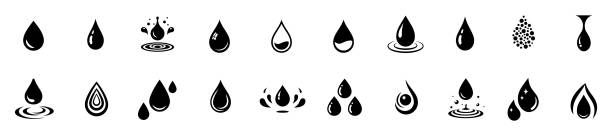 illustrazioni stock, clip art, cartoni animati e icone di tendenza di set di icone a goccia d'acqua. collezione di forme di logo a goccia piatta - nature design element dew spraying