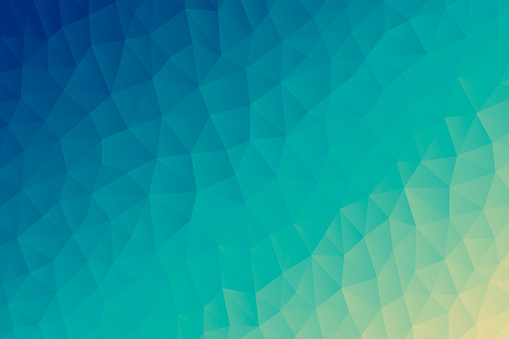 Modern and trendy abstract geometric background in a low poly style. Beautiful polygonal mosaic with a color gradient. This illustration can be used for your design, with space for your text (colors used: Beige, Yellow, Green, Turquoise, Blue). Vector Illustration (EPS10, well layered and grouped), wide format (3:2). Easy to edit, manipulate, resize or colorize.