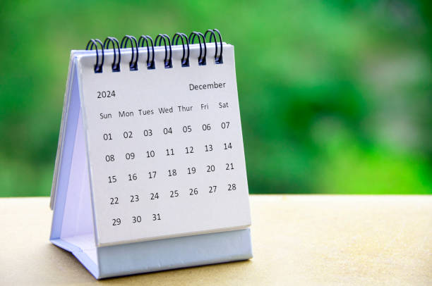 istock December 2024 white table calendar with customizable space for text. Calendar concept and copy space. 1497895696