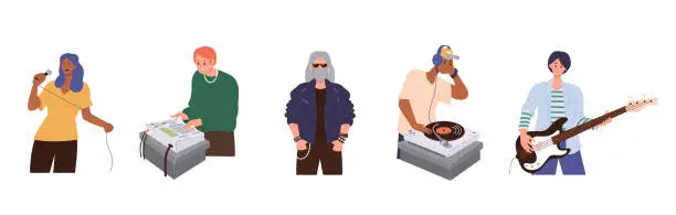 Vector illustration of Set of people talented characters singer, dj, musician and artists of different music style