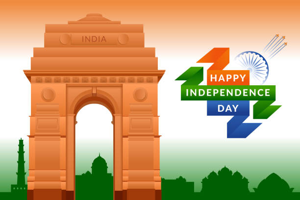 ilustrações de stock, clip art, desenhos animados e ícones de independence day of india greeting with indian flag. - taj mahal india gate palace
