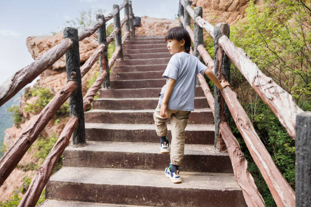 An Asian boy who dares to climb