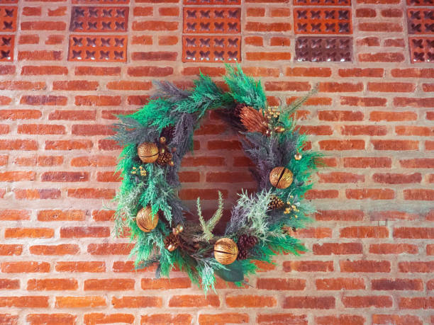 istock pine tree green color circle round natural environment frame empty blank brick wall concrete decoration winter season time merry christmas happy new year celebration festival template gift party event 1497899295