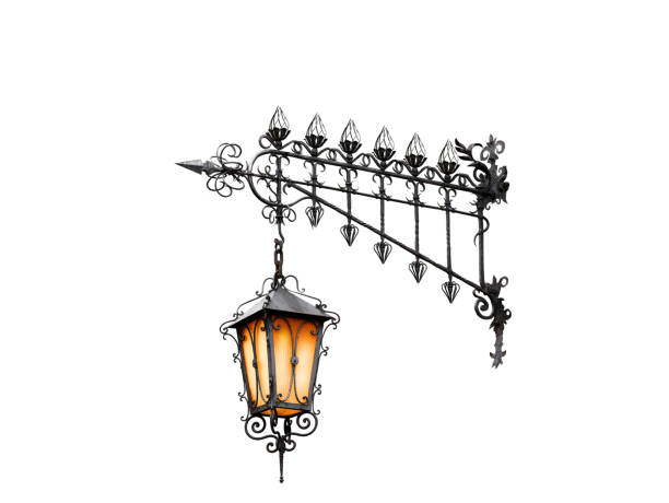 vintage street night lamp isolated on white background