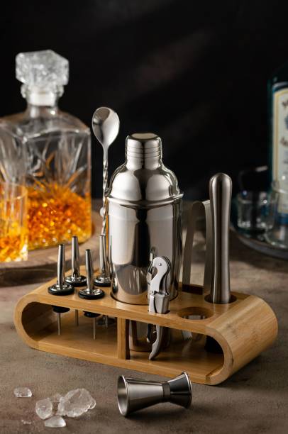 istock Cocktail shakers on a tray 1497901426
