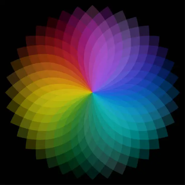 Vector illustration of Circle of primary primary color, second stage, on a black background. Vector illustration. stock image.