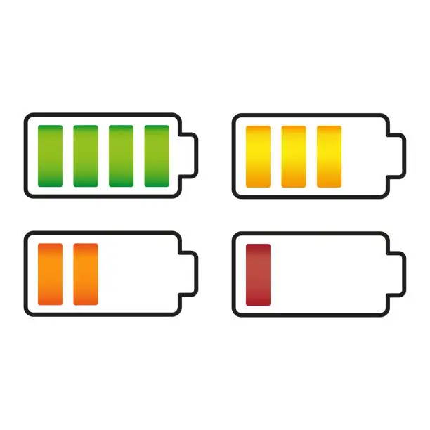 Vector illustration of Battery charge indicator icons. color collection of charge power. Battery charge from high to low. Vector illustration.