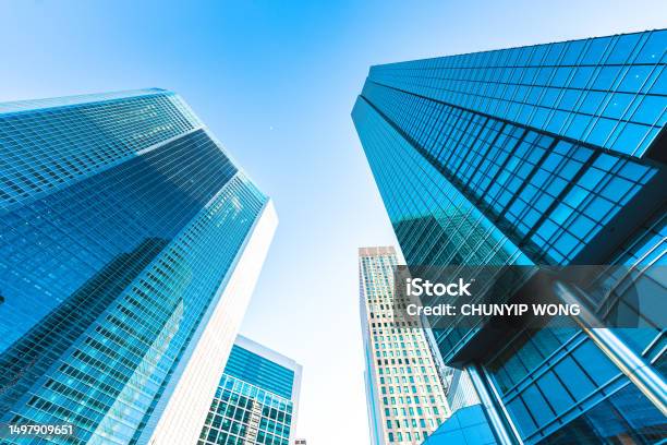 Highrise Buildings In Shiodome Tokyo Stock Photo - Download Image Now - Business, Corporate Business, Office Building Exterior