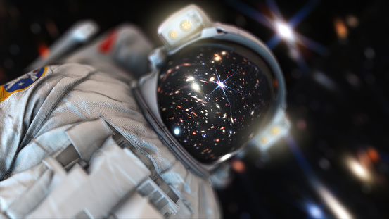 Exploring the Boundless Cosmos: A Visionary Astronaut in a Cutting-Edge Space Suit Embarking on a Celestial Odyssey. Highest Quality Render.