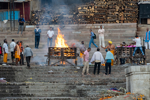 Varanasi, Uttar Pradesh, India march 03.2023 Cremation at Manikarnika Ghat