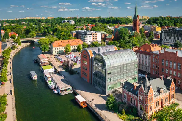 Architecture of the city center of Bydgoszcz at Brda river in Poland.