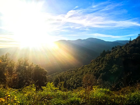 Wonderful landscape view of Montseny mountain with sunlights