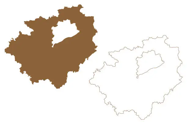 Vector illustration of Wels-Land district (Republic of Austria or Österreich, Upper Austria or Oberösterreich state) map vector illustration, scribble sketch Bezirk Wels Land map