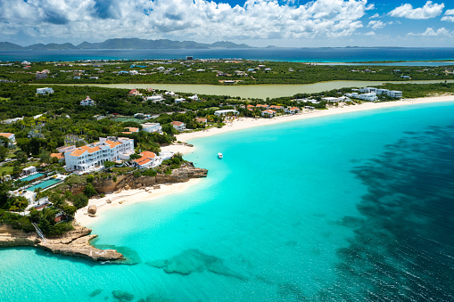 Aerial of Meads Bay Beach, Anguilla