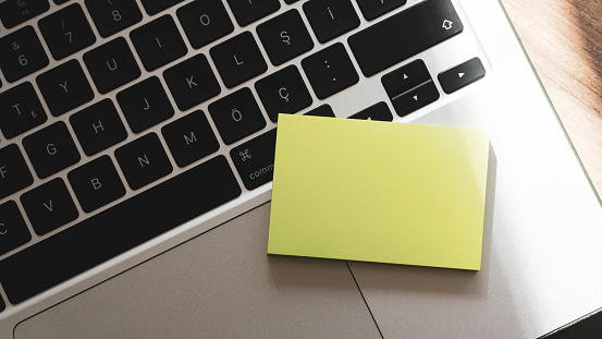 Post It Note Computer Side Laptop Computer With Blank Post It Note And Pen On Wooden Table Blank ...