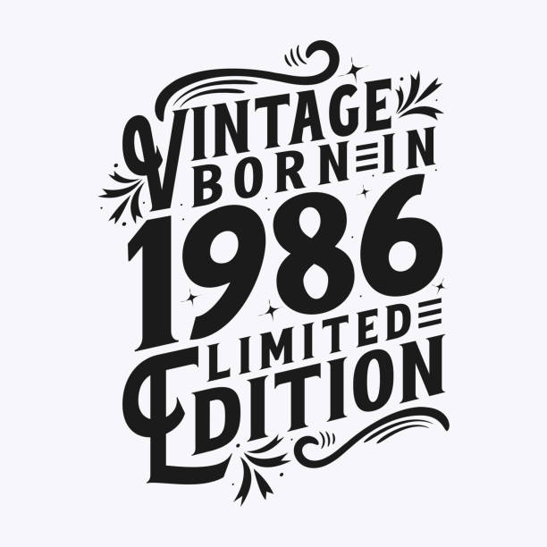 illustrations, cliparts, dessins animés et icônes de vintage né en 1986, né en vintage 1986 fête d’anniversaire - 1986