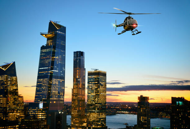 istock Helicopter over Hudson Yards at sunset . 1497923561