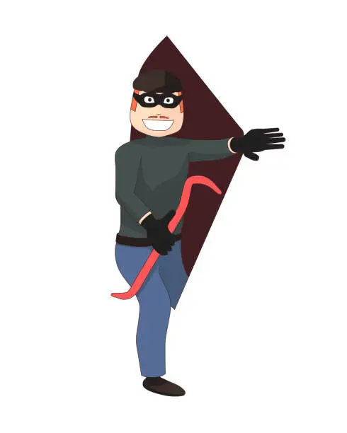Vector illustration of Thief comes out of the white background.