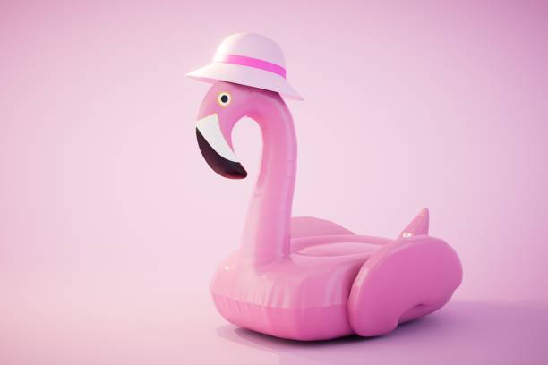 istock pink flamingo inflatable ring on pastel background. 3d render 1497925454