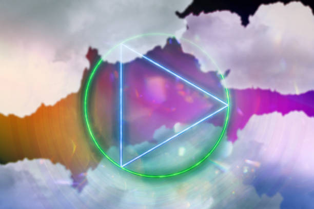 istock Abstract background consisting of neon geometric shapes around which there are clouds. 3D render 1497925809