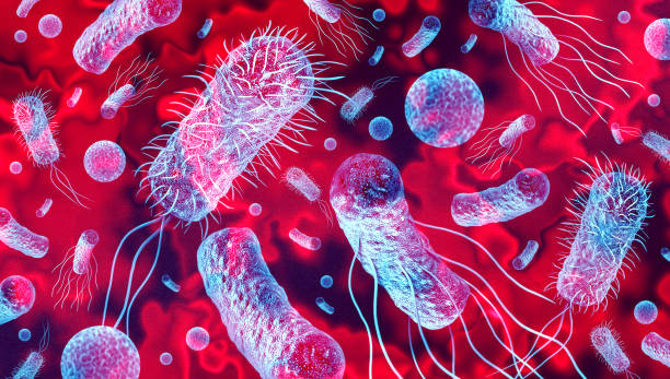 Bacteria Outbreak Bacteria outbreak and bacterial infection background as dangerous bacteriology germ strain pandemic as a medical health risk  of pathogens concept with disease cells as a 3D render retrovirus stock pictures, royalty-free photos & images