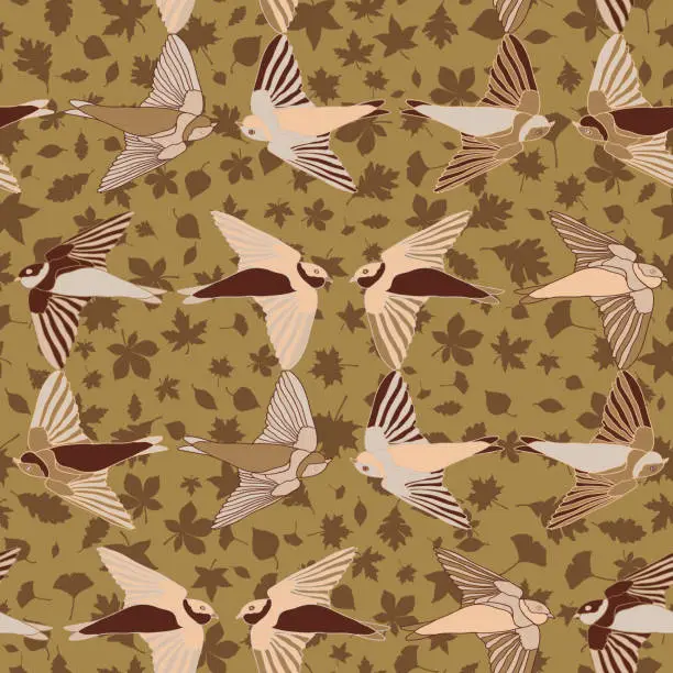 Vector illustration of Bank swallow bird seamless pattern