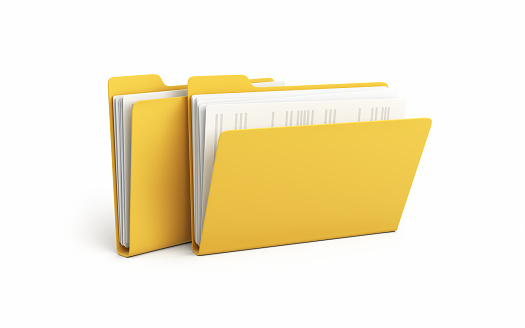 3d Render Yellow Folder & Documents  icon object + shadow clipping path, It can be used for concepts such as archive system, filing, storage, digital icon.