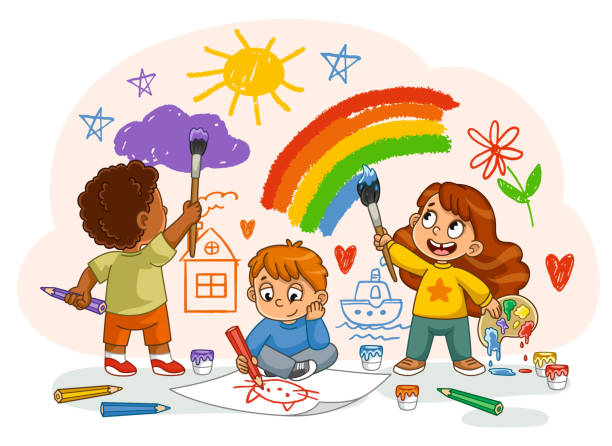 illustrazioni stock, clip art, cartoni animati e icone di tendenza di i bambini carini disegnano scarabocchi - child preschool backgrounds baby