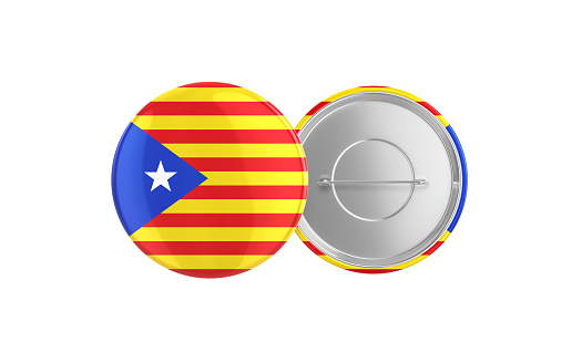 3d Render Catalonia Flag Badge Pin Mocap, Front Back Clipping Path, It can be used for concepts such as Policy, Presentation, Election.