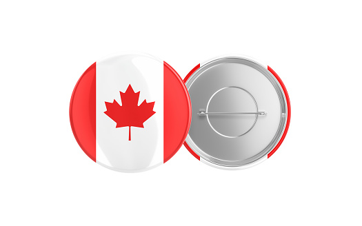 3d Render Canadian Flag Badge Pin Mocap, Front Back Clipping Path, It can be used for concepts such as Policy, Presentation, Election.