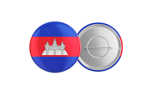 3d Render Cambodia Flag Badge Pin Mocap, Front Back Clipping Path, It can be used for concepts such as Policy, Presentation, Election.