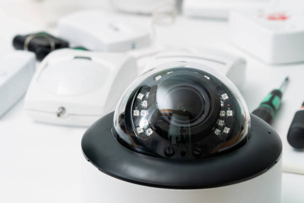 istock close-up surveillance camera with infrared LEDs. CCTV and security system for the house and the street 1497930672