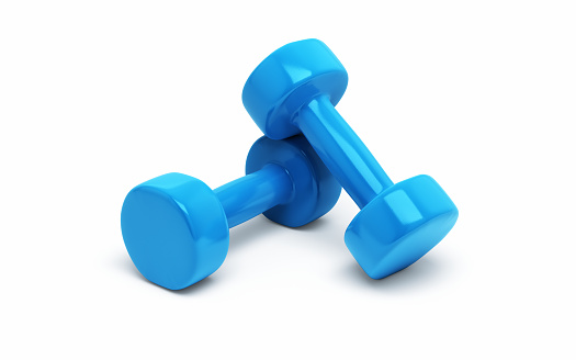 3d Render Blue Plastic Dumbbell, Can be used for healthy life, sports, yoga, medical concepts.