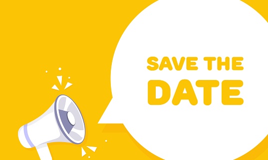Save the date. Flat, yellow, save the date banner. Vector illustration.