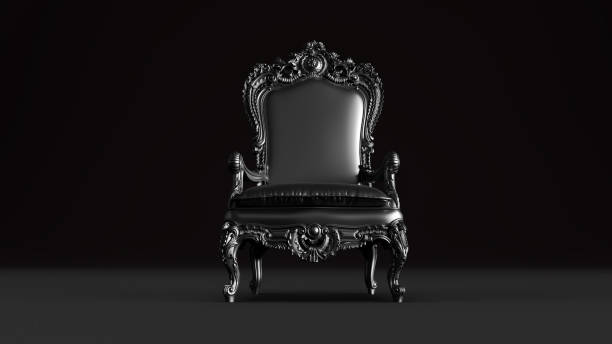 暗い背景に黒い王の肘掛け椅子、王の玉座