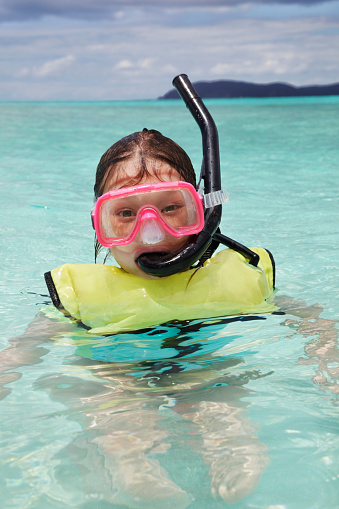 Young girl in snorkeling gear, St. John