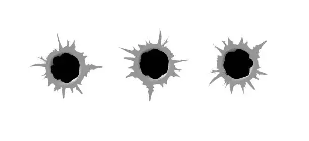 Vector illustration of Bullet hole. Realistic metal bullet hole, damage effect. Vector