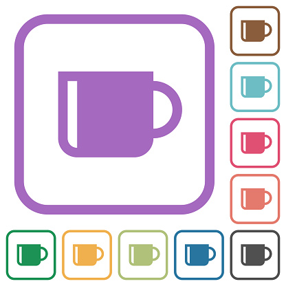 Single mug solid simple icons in color rounded square frames on white background