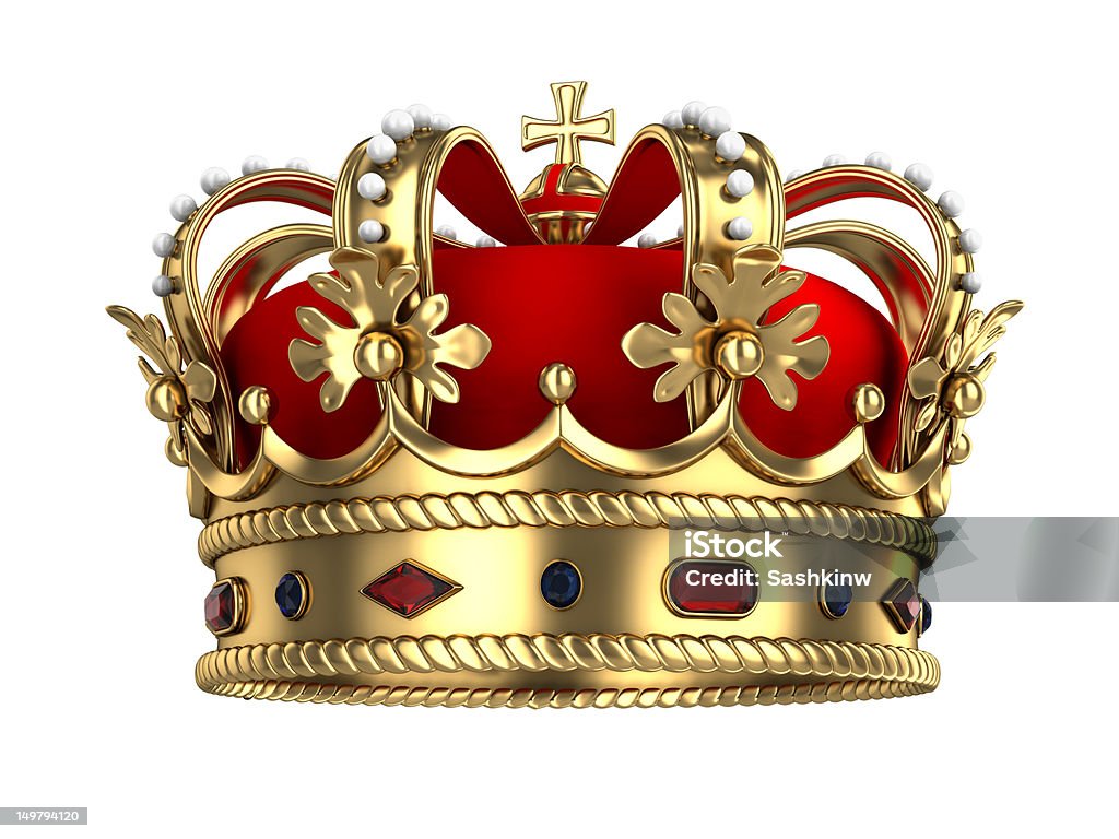 Golden Royal Crown Golden Royal Crown isolated on white background - 3d render Crown - Headwear Stock Photo