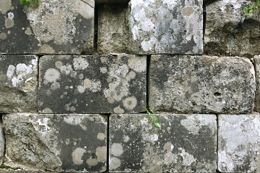 murus dacicus detail, background of stone wall historical construction