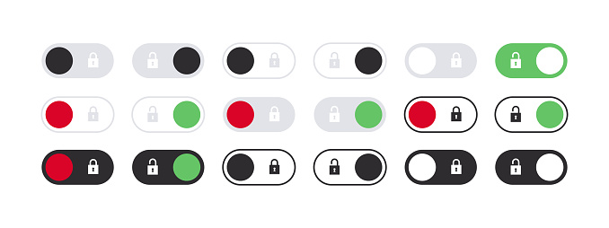 Switch Buttons With Locks On Off Toggles Switch Buttons Vector Scalable ...