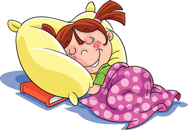 Cartoon illustration of a little girl sleeping with book vector art illustration