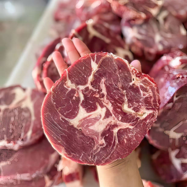 istock Rib-eye. Meat that has been cut into perfectly sized pieces in a circle shape. Suitable for steak 1497954896