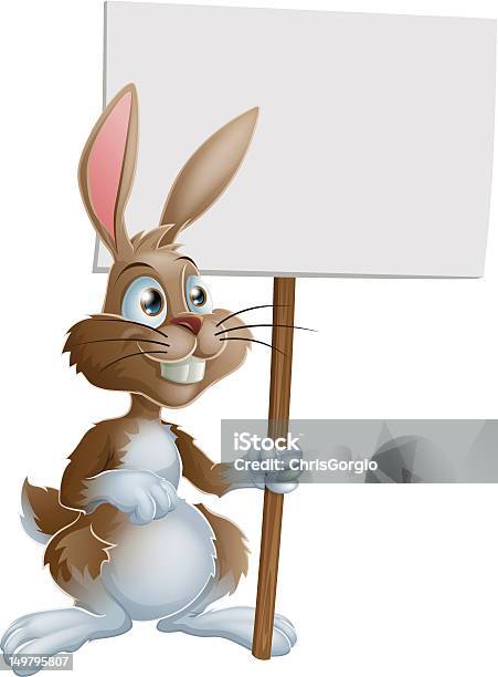 Kaninchen Hält Schild Cartoon Illustration Stock Vektor Art und mehr Bilder von Bildkomposition und Technik - Bildkomposition und Technik, Braun, Charakterkopf