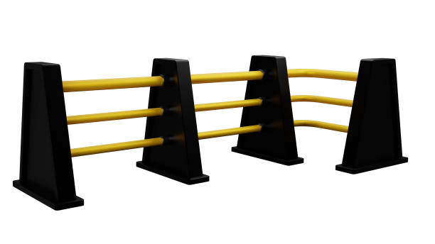 istock 3d render Barriers work zone, pedestrian, construction. Metal lattice fence protecting road traffic, people. Portable equipment, barricade. Vector barriers isolated on white background. 1497960869